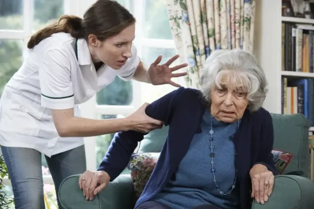 A woman retaliating against a nursing home resident's complaint.
