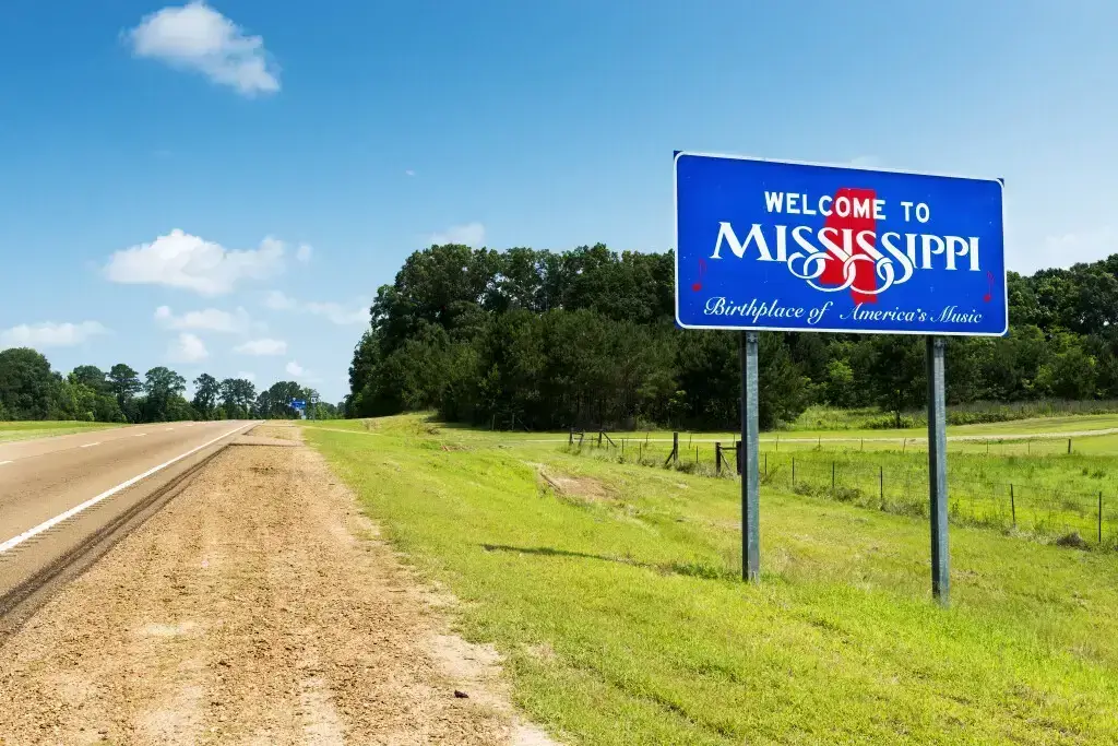 Mississippi car accident laws, Mississippi welcome sign
