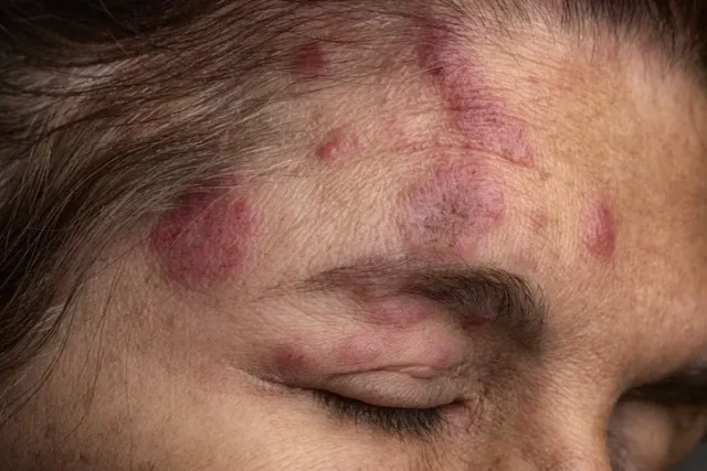 A woman with bruises on her forehead, showing signs of nursing home abuse.