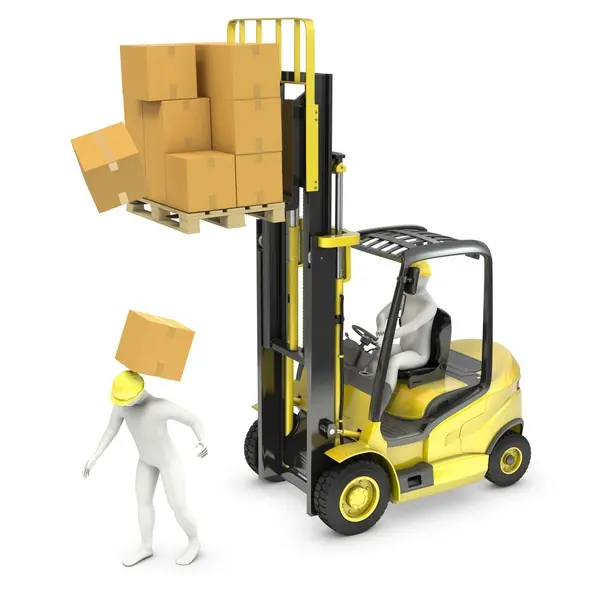 A box hitting a worker from an unbalanced load off of a forklift.