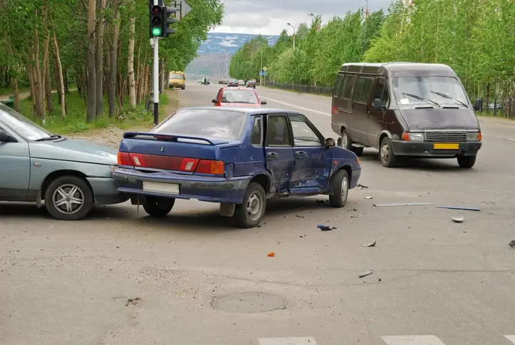 A multi-car accident involving three vehicles.