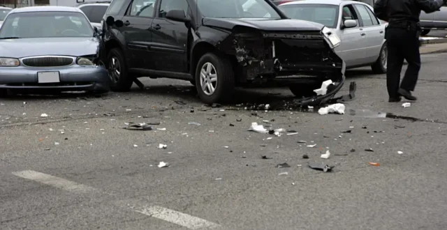 A multi-car accident involving three vehicles.