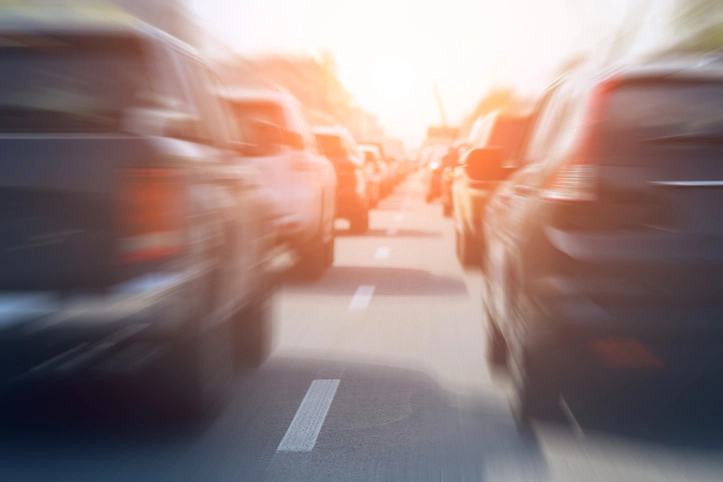 Changing lanes in a multi-car accident.